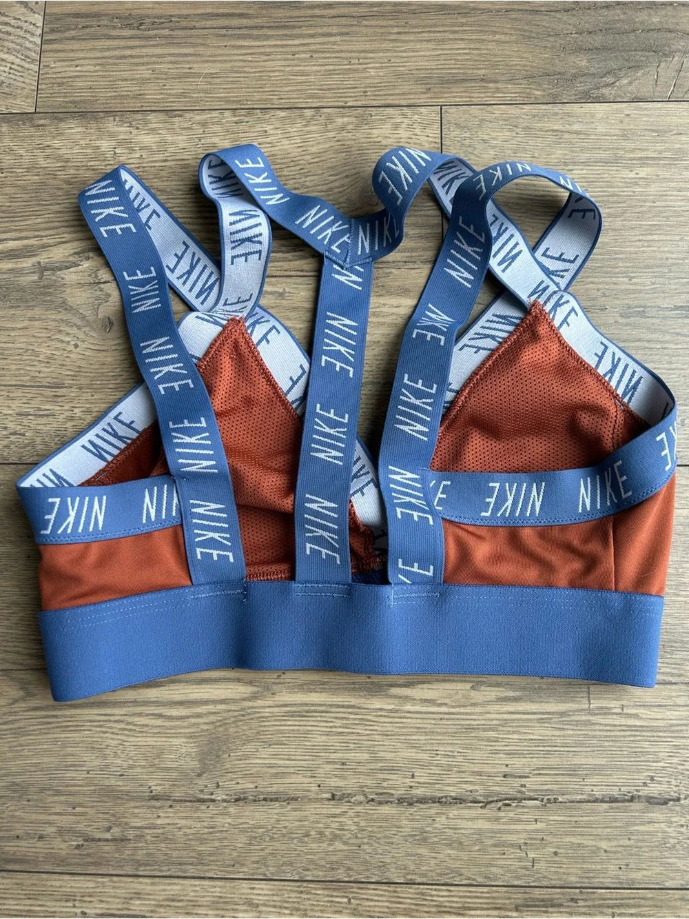Nike Rust Orange and Blue Sports Bra - Logo Elastic Straps